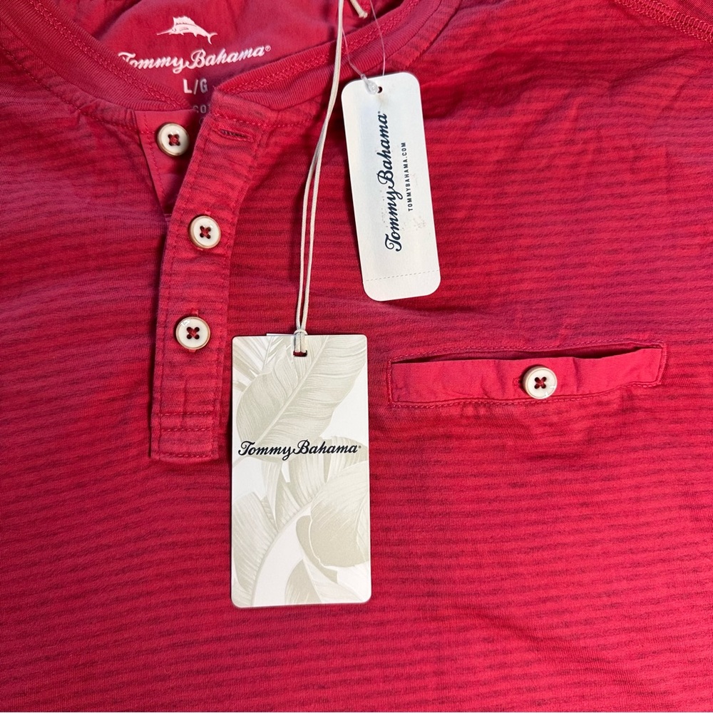 NWT Tommy Bahama Schooner Stripe Henley Casual Shirt -  Red Sail Size Large